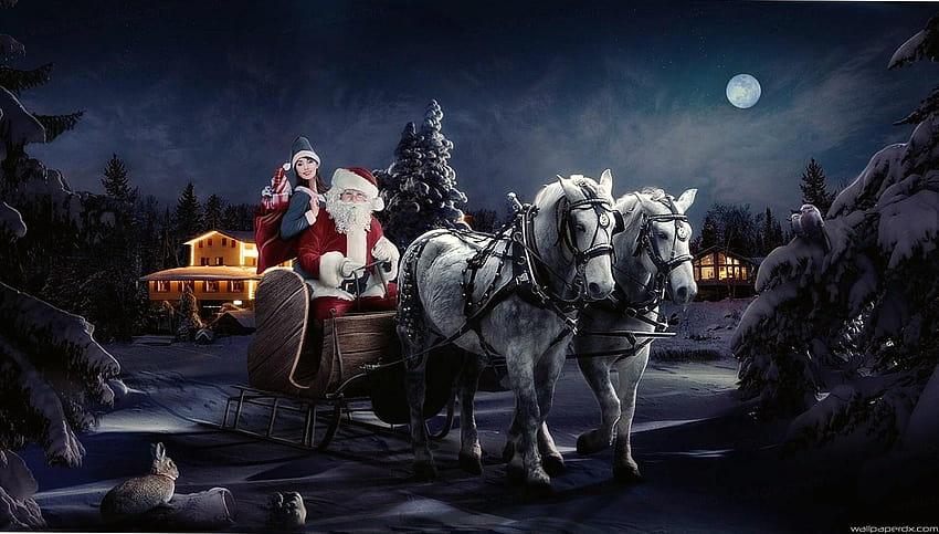 3 Christmas Horse, starry night santa claus HD wallpaper | Pxfuel
