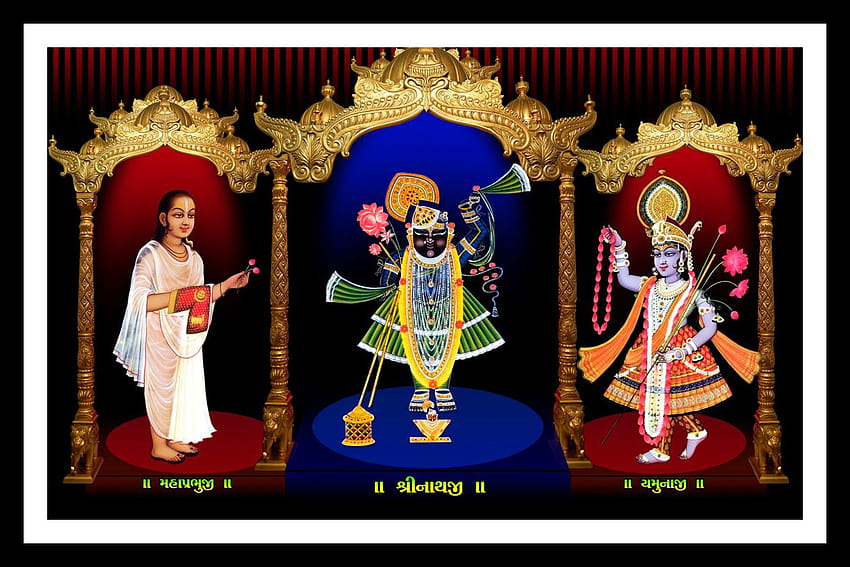 shrinathji mahaprabhuji yamunaji sparkle Print with Attractive molding framing, shreenathji yamunaji mahaprabhuji HD wallpaper