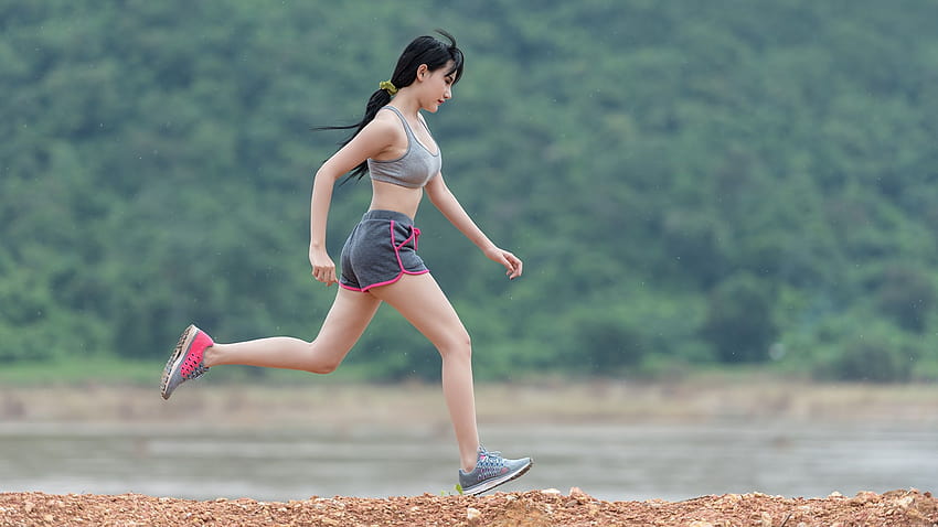 Brunette girl Running Fitness Girls Asiatic 2560x1440, girl jogging HD wallpaper