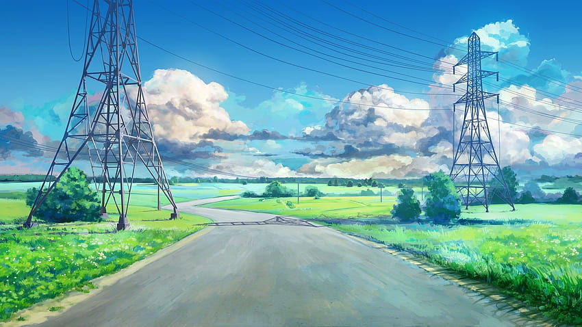 2807328 / 1920x1080 clouds blue green arsenixc anime landscape road power lines everlasting summer utility pole visual novel JPG 435 kB, green anime scenery HD wallpaper