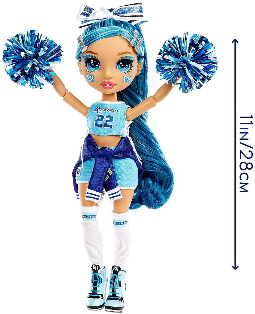 Rainbow High Cheer Skyler Bradshaw – blaue Cheerleader-Modepuppe mit Pompons und Puppenzubehör, ideal für Kinder ab 6 Jahren HD-Handy-Hintergrundbild