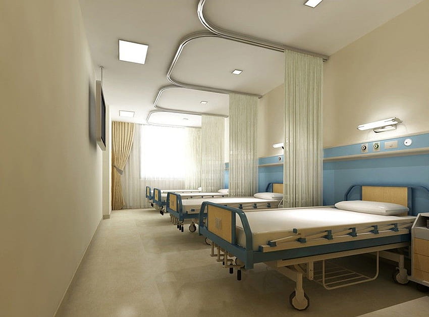 projekt wnętrz oddziału szpitalnego 3d szpitalny korytarz, sala szpitalna Tapeta HD