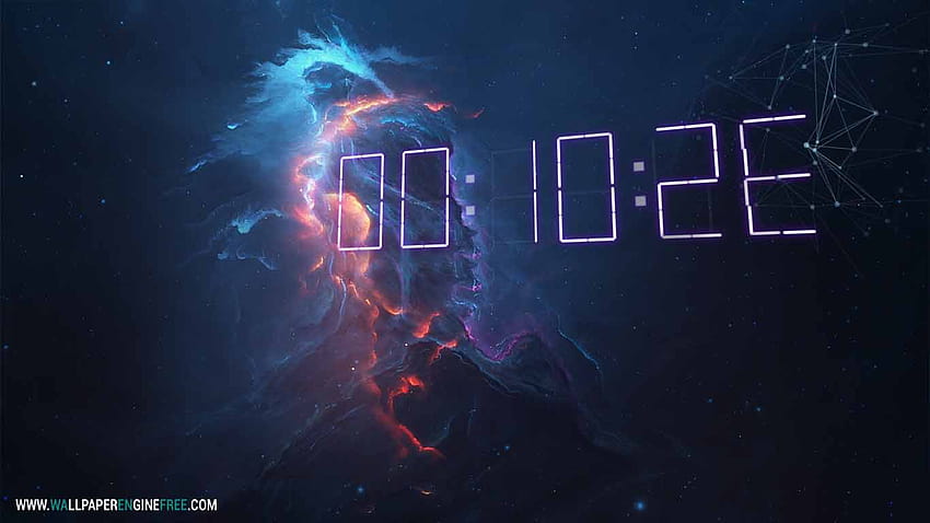 Atlantis Fire + 3D Digital Clock Engine Sfondo HD