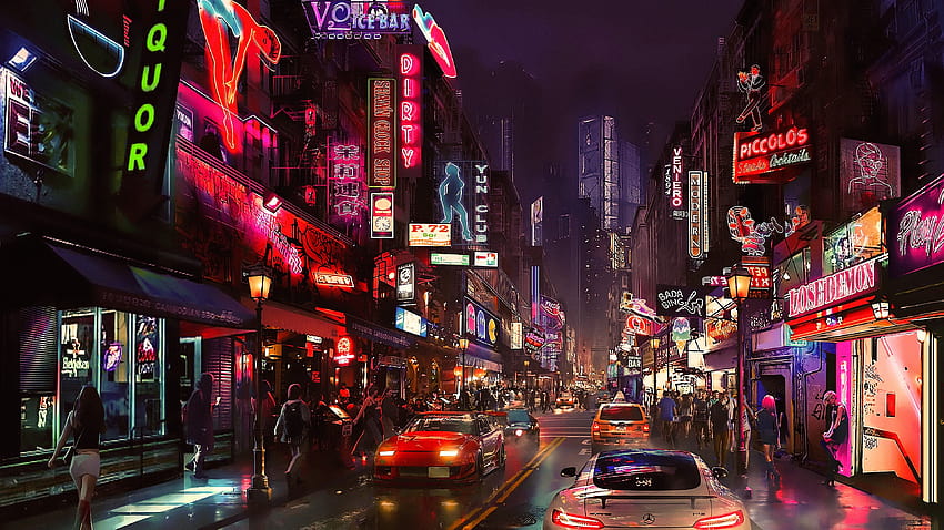 dunia masa depan cyberpunk pada tahun 2020, kota futuristik pink Wallpaper HD