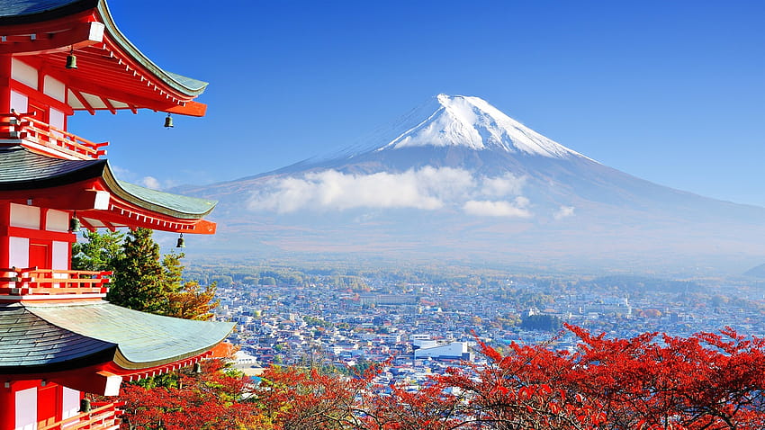 일본, 후지산, 건물, 자연, 아시아 건축, 나무 / 및 모바일 배경, 일본 건축 HD 월페이퍼