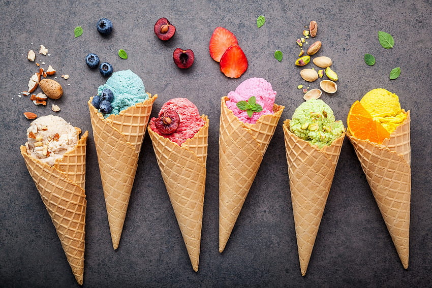 Helado, comida, colorido, comida y bebida, cono, cono de helado • Para ti, cónico fondo de pantalla