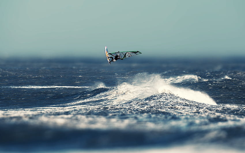 windsurfing, flying, sea, waves, extreme with resolution 3840x2400. High Quality HD wallpaper