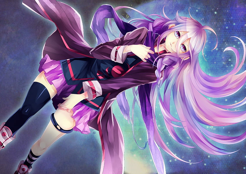 Vocaloid night stars blue eyes skirts long hair jackets, anime girl black and purple hoodie HD wallpaper