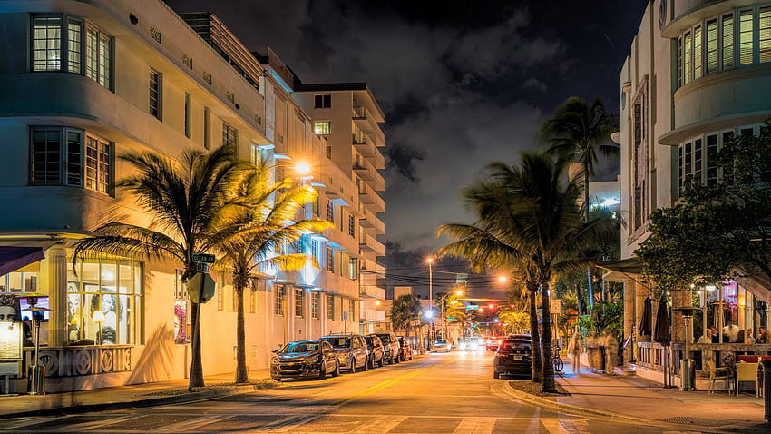 Miami, Florida, fires, street, evening, vice city, palm, miami florida palm trees and skyline HD wallpaper