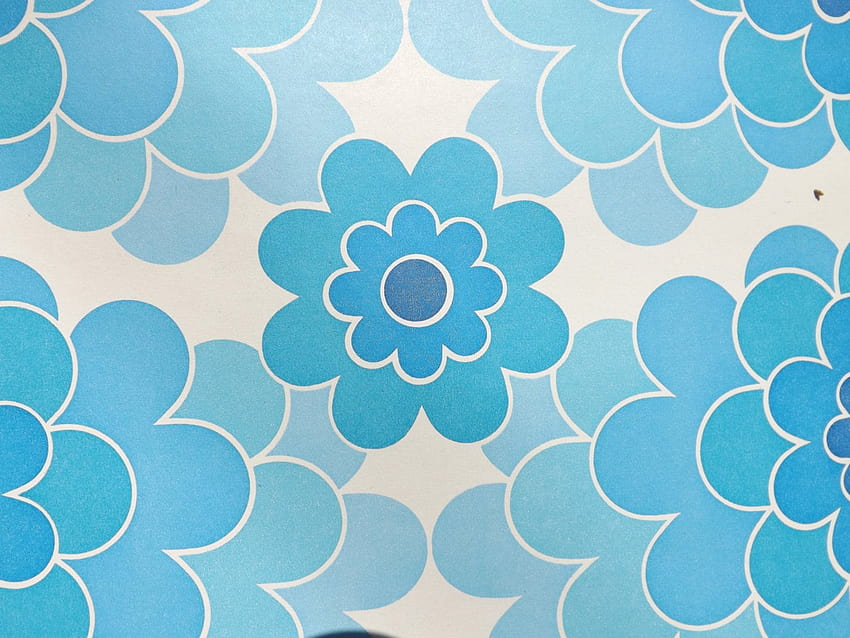 Vintage blue by the meter French pop flowers 60s 70s, retro blue HD wallpaper