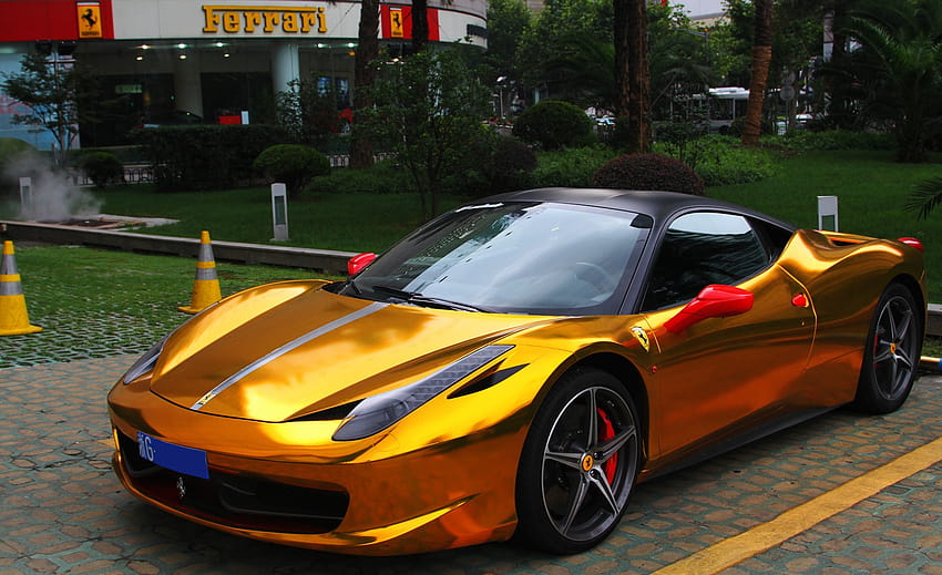 Gold Ferrari, golden ferrari HD wallpaper