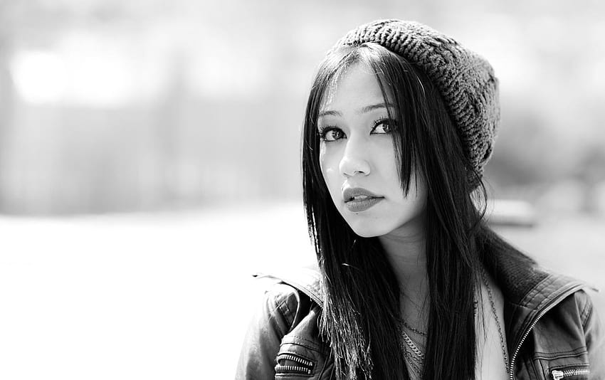 Cute Asian Girl Monochrome Close, hipster female HD wallpaper