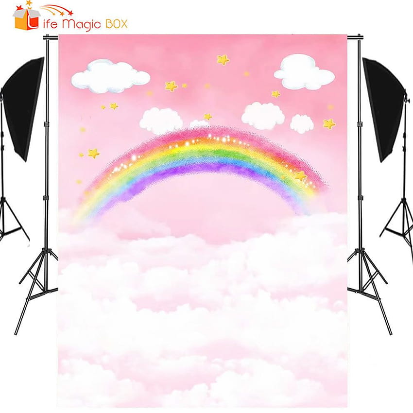 LIFE MAGIC BOX Backdrop Rainbow White Clouds Baby Pink Kids Cute graphy ...