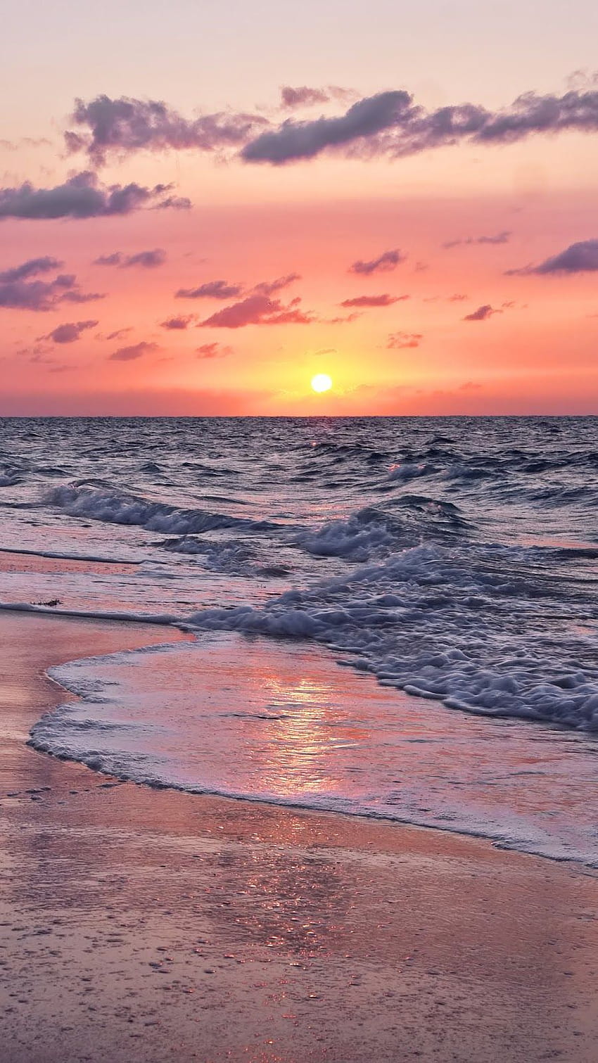 Zachód słońca na plaży, zachód słońca nad morzem android Tapeta na telefon HD