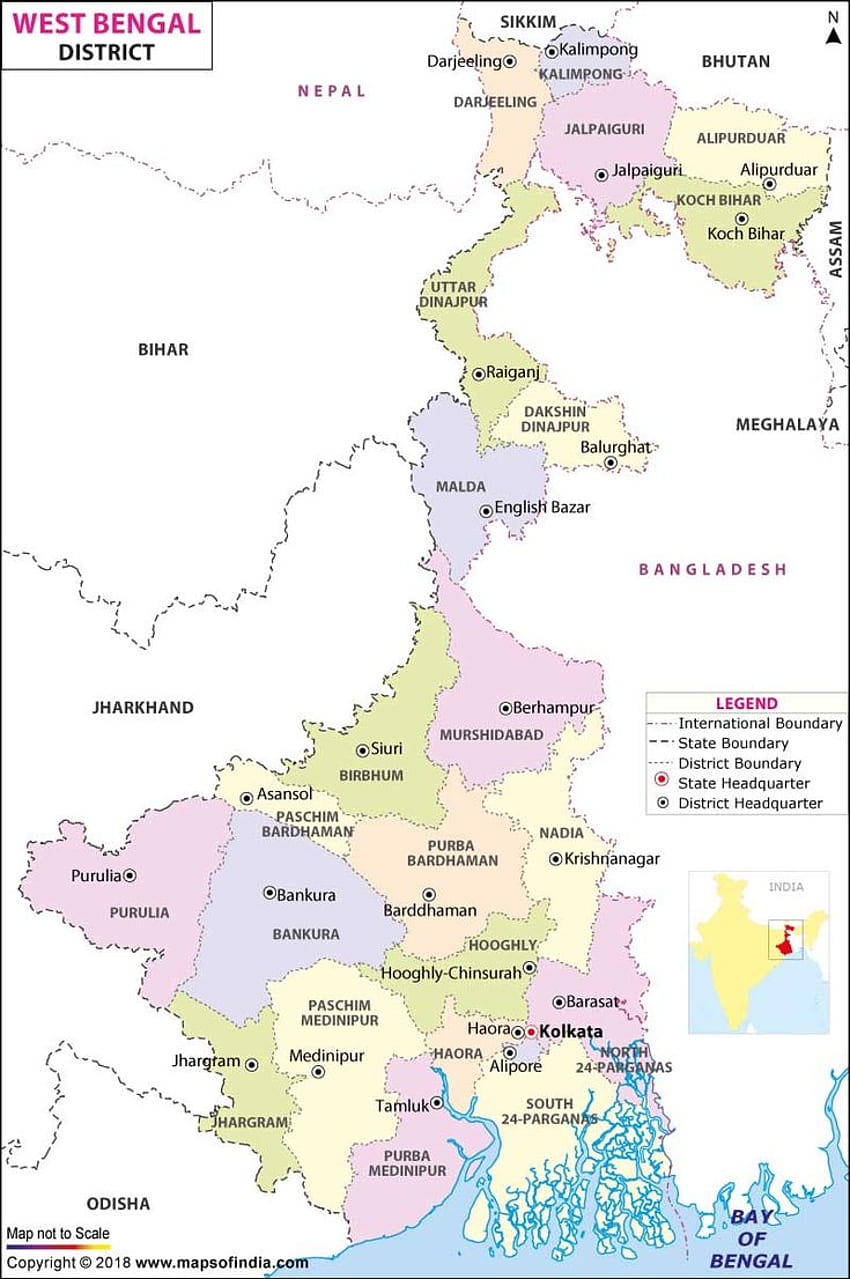 Mapa del distrito de Westbengal, mapa de Bengala occidental fondo de pantalla del teléfono