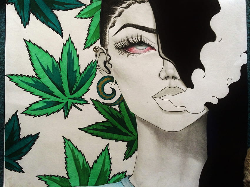 Zeichnungen von Mädchen, die Gras rauchen, Marihuana-Anime voll HD-Hintergrundbild