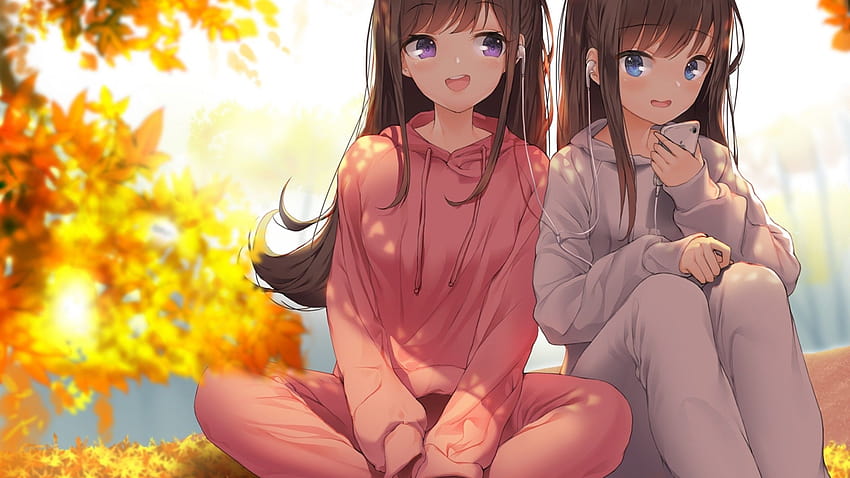 2560x1440 Anime Girls, Brown Hair, Autumn, Smiling for iMac 27 inch, autumn brown anime HD wallpaper