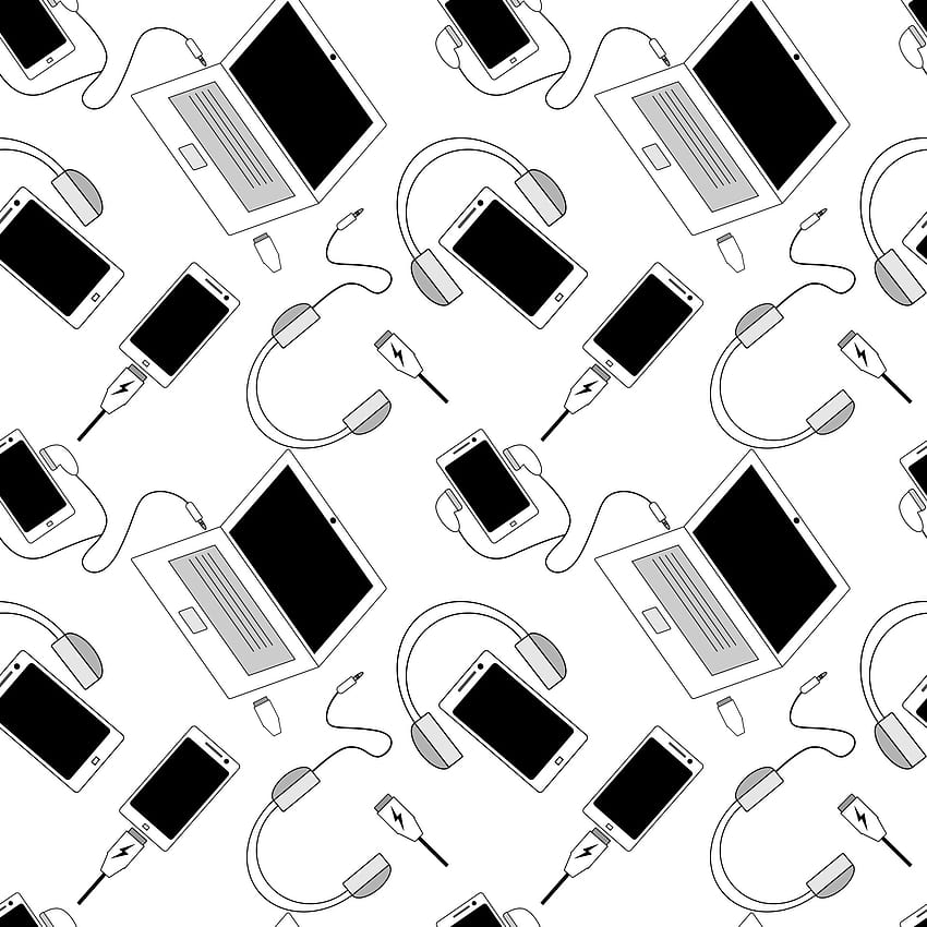 seamless pattern design communication equipment, cellphone, laptop, charger. white and black texture. white background. modern communication technology 3791391 Vector Art at Vecteezy, white technology HD phone wallpaper