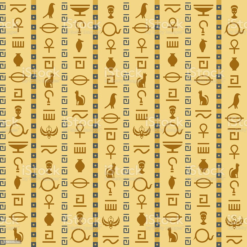고대 이집트 이집트 상형문자 매끄러운 패턴 골동품 요소 및 기호 역사적 배경 피라미드 그래픽 장식 직물 포장지 벡터 질감 스톡 일러스트, 고대 이집트 상형문자 HD 전화 배경 화면