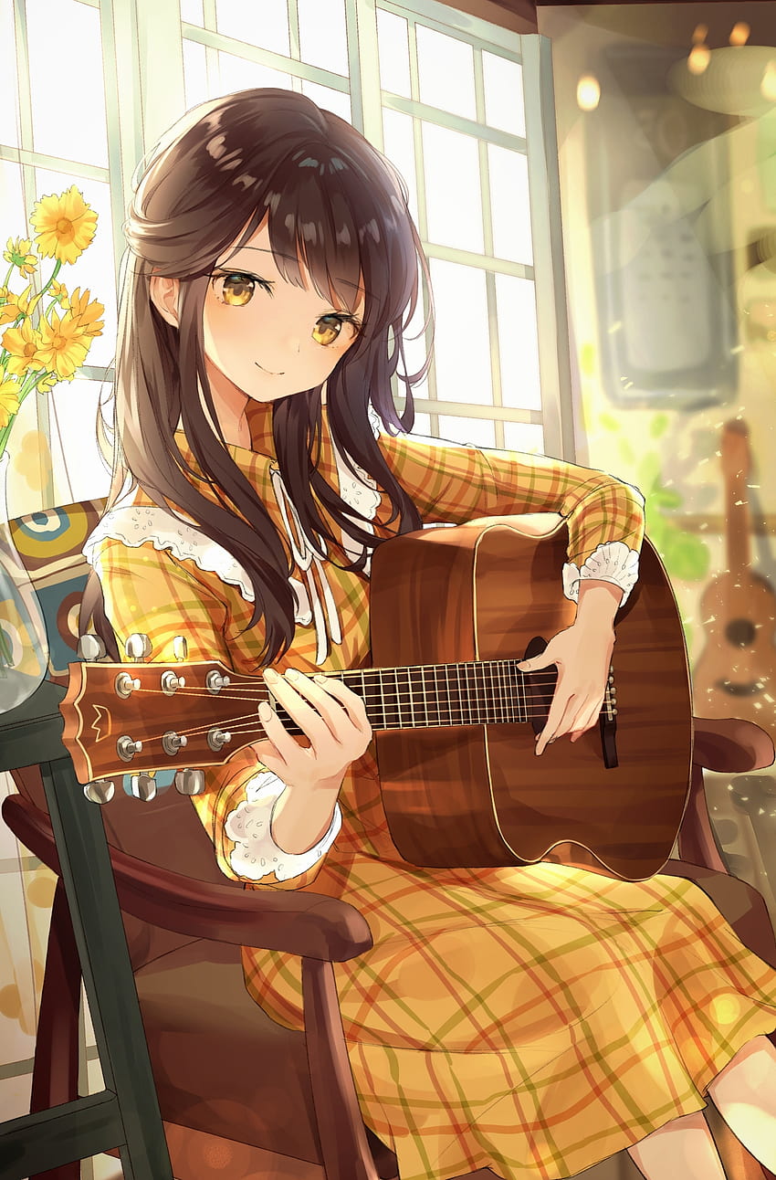 Cute anime girl playing guitar HD wallpapers | Pxfuel
