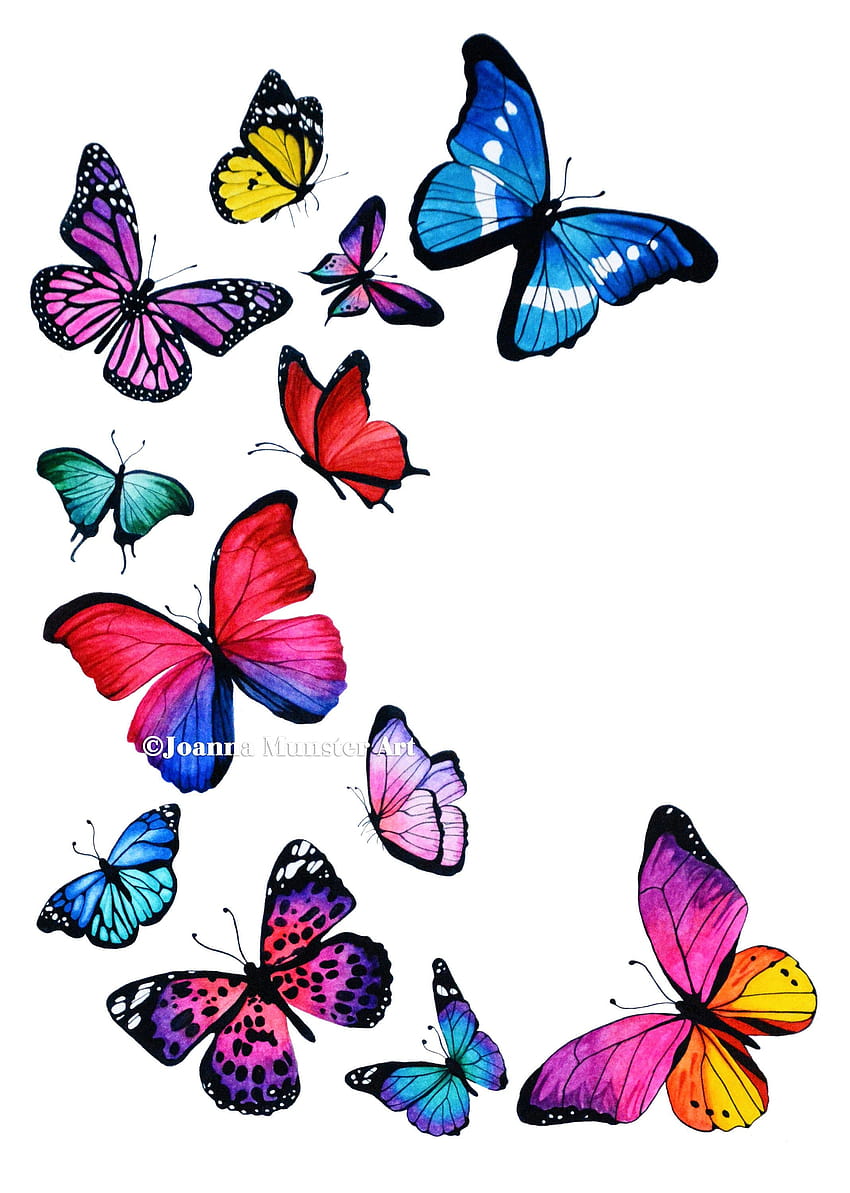 蝶の水彩画、蝶のアートプリント、植物の水彩画、絵画、ウォールアート、ホームデコレーション、イラスト、ネイチャープリント HD電話の壁紙