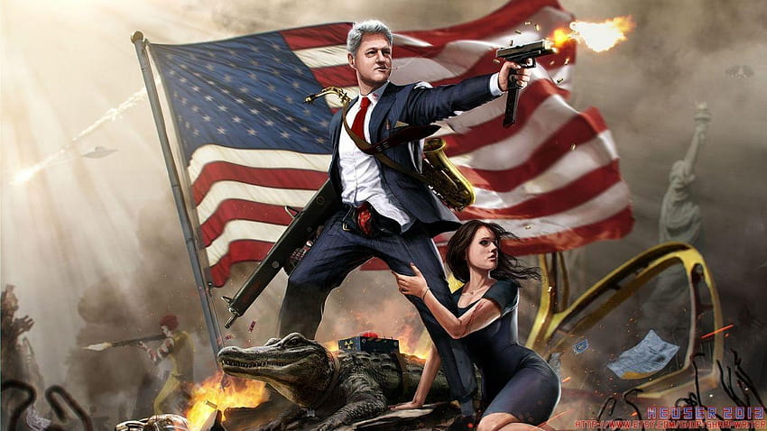 Bill Clinton American Flag Flag Uzi Alligator Monica Lewinsky WTF HD wallpaper