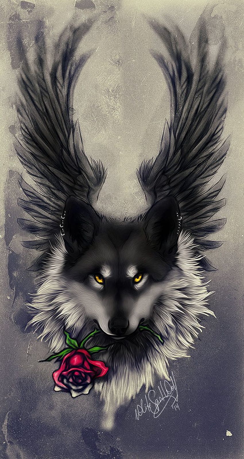 Seras .: Fallen Angel :. by WhiteSpiritWolf, wolf tattoo HD phone wallpaper