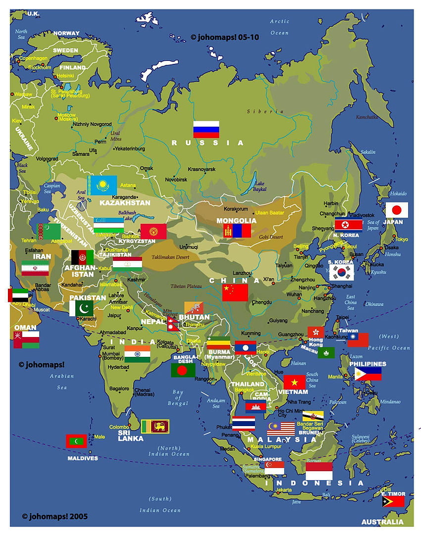 Map of Asia, asian map HD phone wallpaper