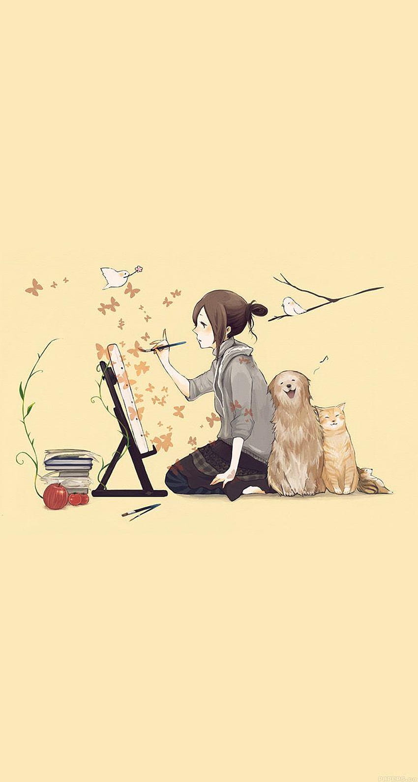 TAP AND GET THE APP! Anime & Cartoons Art Animals Cat, painter girl HD phone wallpaper