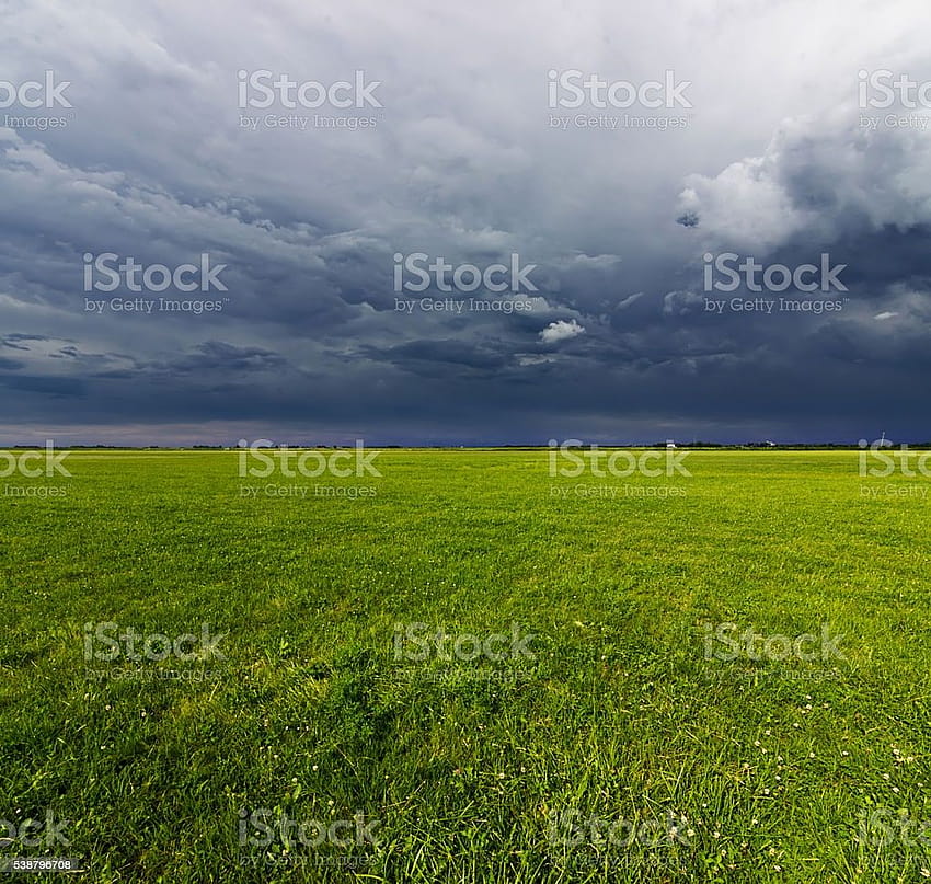 Supercell Storm Clouds Forming Above Meadow With Green Grass Stock, summer storm open for business HD wallpaper