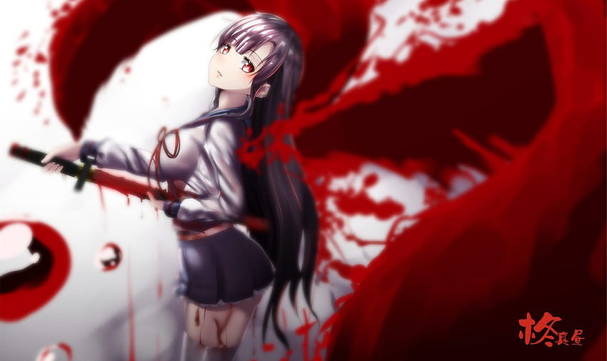 Anime Girl Katana Blood, Anime blutiges Mädchen HD-Hintergrundbild