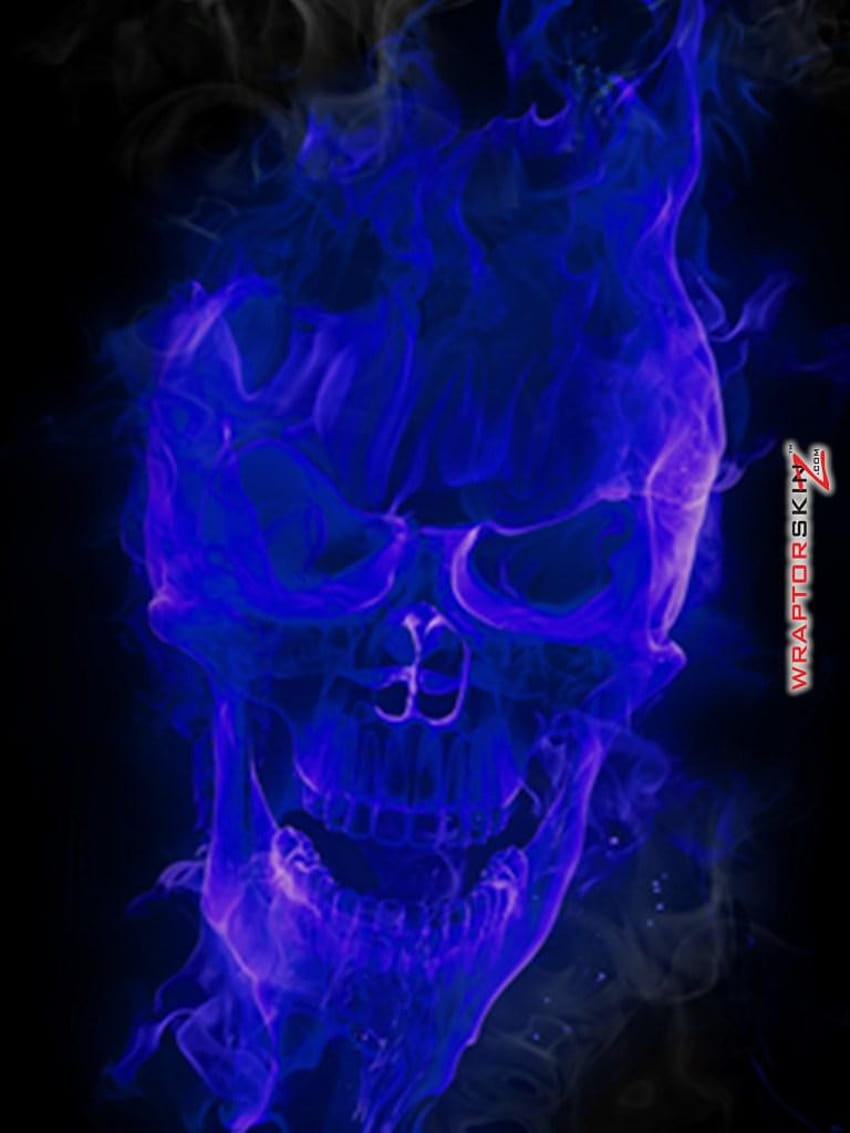 สกิน iPad Flaming Fire Skull Blue เหมาะกับ iPad 2 สกินโครงกระดูก วอลล์เปเปอร์โทรศัพท์ HD