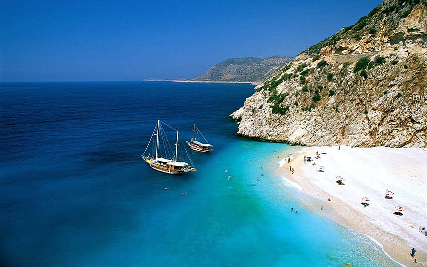 Beaches: Boats Kaputas Coast Kas Nature Beach Turkey Region Antalya HD wallpaper