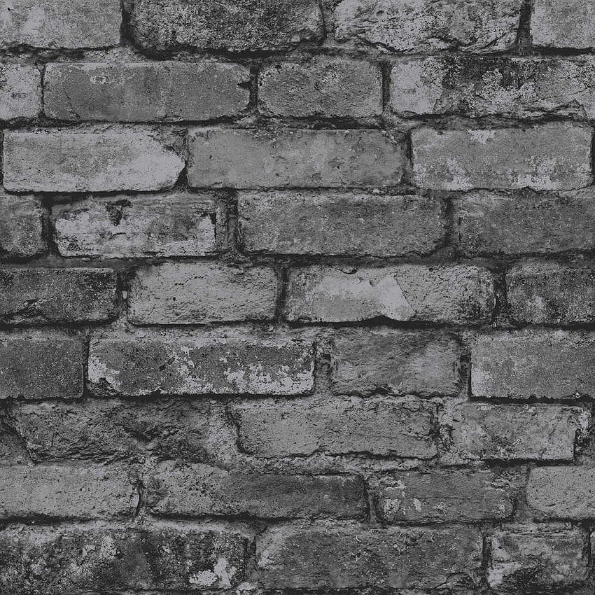 Rustic Brick Effect 10m Charcoal Silver Grey by Fine Decor, black gray HD phone wallpaper