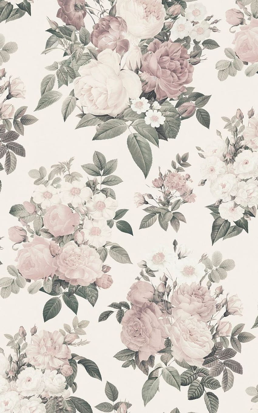 Cream & Pink Vintage Rose Floral Mural, pola mawar wallpaper ponsel HD