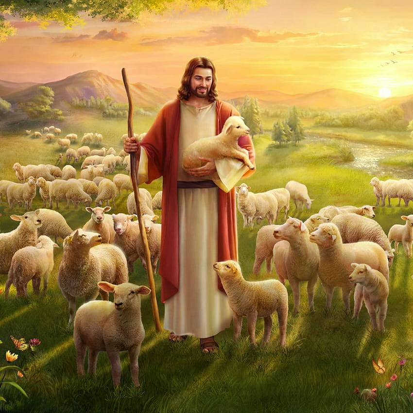 Jésus avec des moutons Fond d'écran de téléphone HD