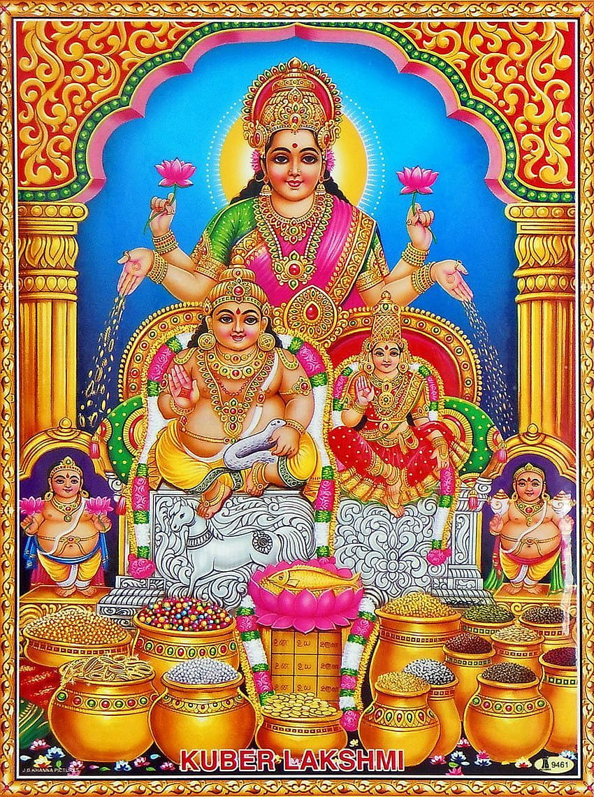 Lakshmi con Kubera e la moglie Riddhi Sfondo del telefono HD