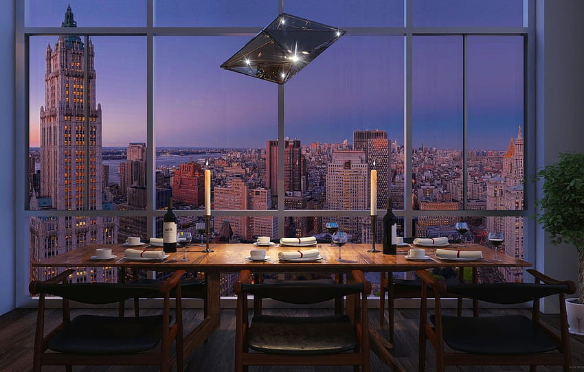 Manhattan, lusso, appartamenti, panoramica , sezione интерьер Sfondo HD