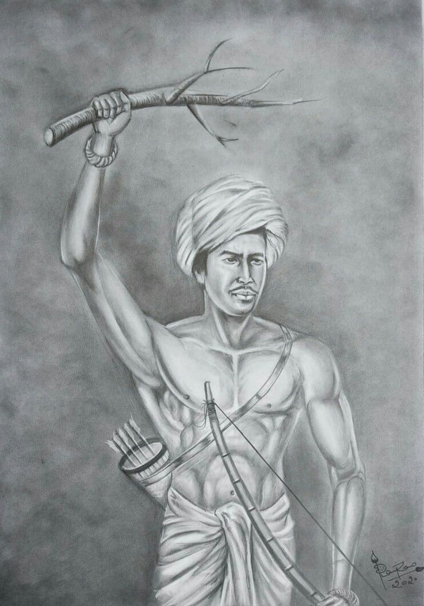 Bleistiftporträt von Birsa Munda des Künstlers Ravi Rao HD-Handy-Hintergrundbild