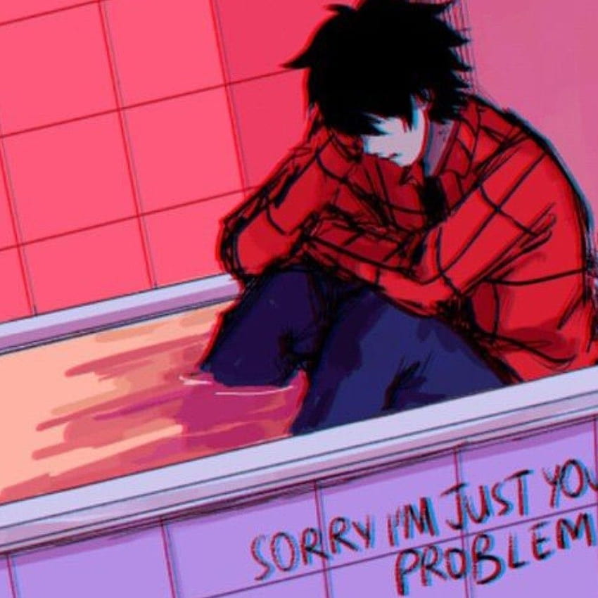 Anime Sad Boy グリッチ, グリッチ壊れたアニメ HD電話の壁紙