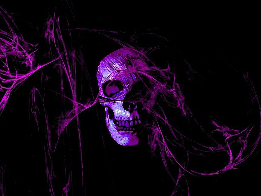 Cráneo morado y negro, esqueleto morado. fondo de pantalla