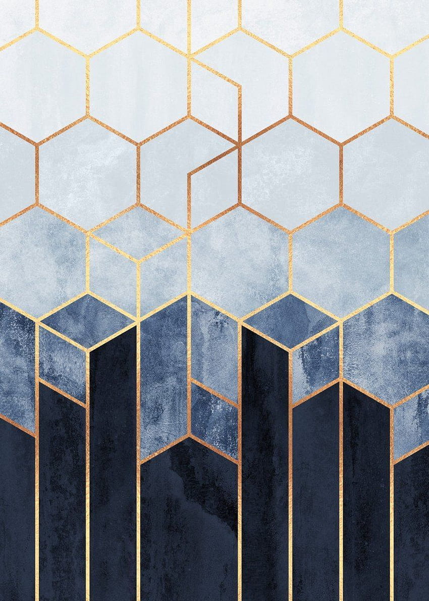 Soft Blue Hexagons Abstract Poster Print, métal géométrique Fond d'écran de téléphone HD
