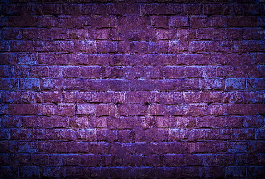 neon brick wall glow with copy space, neon brick design on blue HD wallpaper