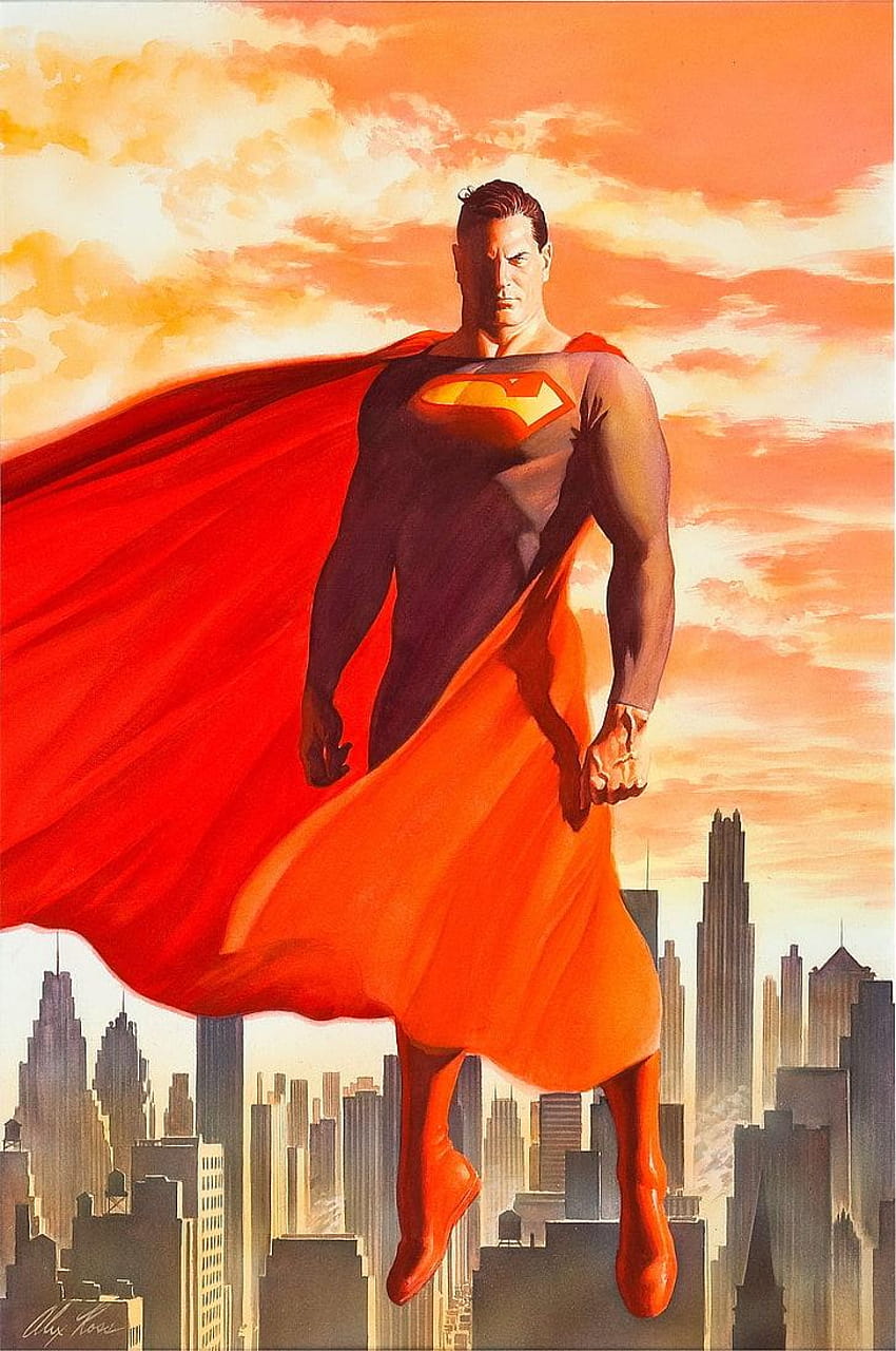 : Superman, Alex Ross, DC Comics, architektura, Alex Ross Batman Tapeta na telefon HD