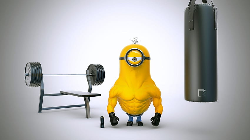 A yellow minion bodybuilder at gym HD wallpaper