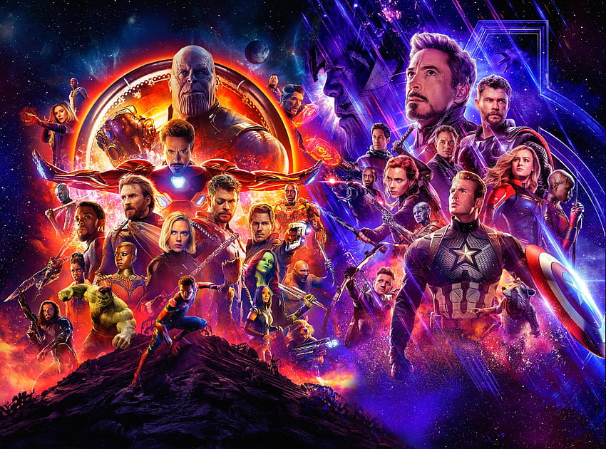 Cartel de Avengers Infinity War y Endgame, superhéroes, s y batalla final de Avengers Infinity War fondo de pantalla
