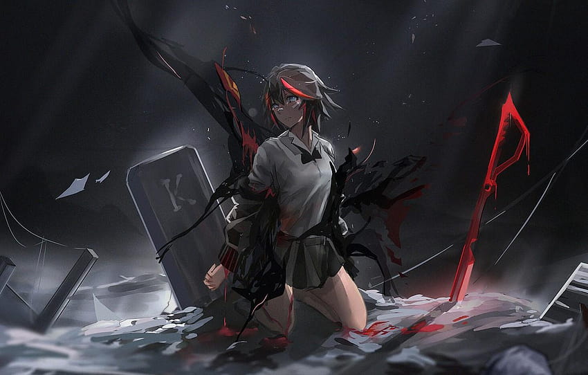 girl, sword, blood, anime, pretty, ken, blade, powerful anime HD wallpaper