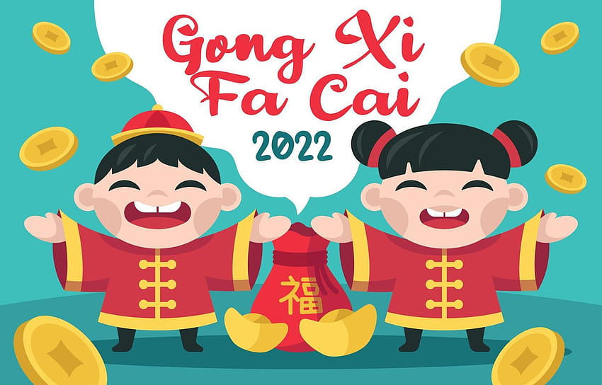 Gong Xi Fa Cai 2022 Китайска нова година 3975964 Векторно изкуство във Vecteezy HD тапет