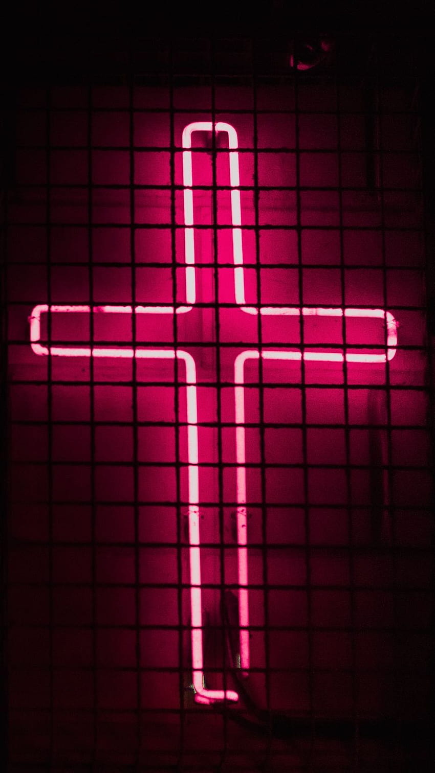 938x1668 cross, neon, lights, mesh, pastel purple christian HD phone wallpaper