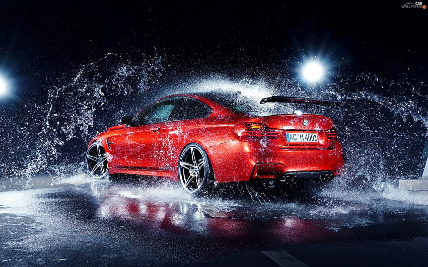M4, Automóvel, gotas, BMW, Vermelho, água, Splash, carros aquáticos papel de parede HD